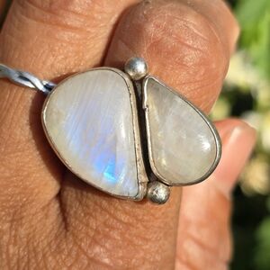 Artisan handmade Aesthetic Arrest 925 sterling silver double moonstone ring